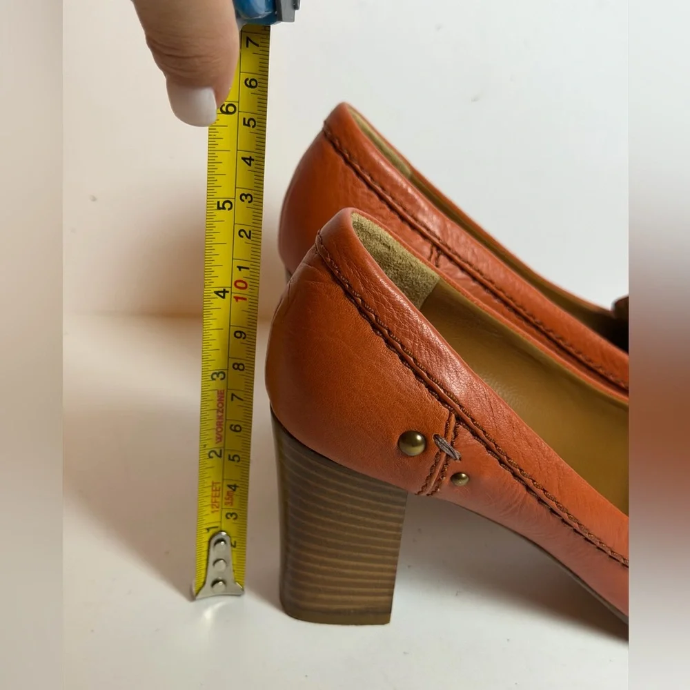 Chloe Orange Leather Pumps Block Heel Penny Loafers Size 37